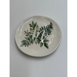Pier 1 Imports · M Initial Ring Dish Trinket Plate Green Leaf Botanical Monogram
